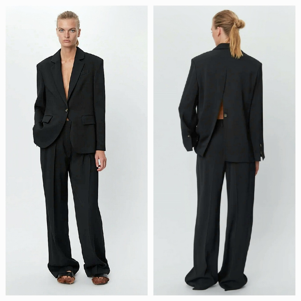 DAY BY BIRGER ET MIKKELSEN YOKO Oversized Black Open Slit Blazer Jacket Size 34